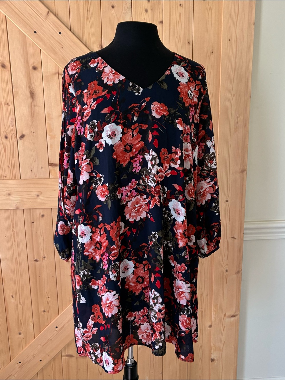 Lulu's Navy Floral V-Neck Pink & Blue Dress
